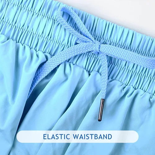 Vista 5 de Pantalones cortos deportivos fluidos para niños y niñas, para correr, deportes, fitness, entrenamiento activo, jóvenes, con cintura elástica