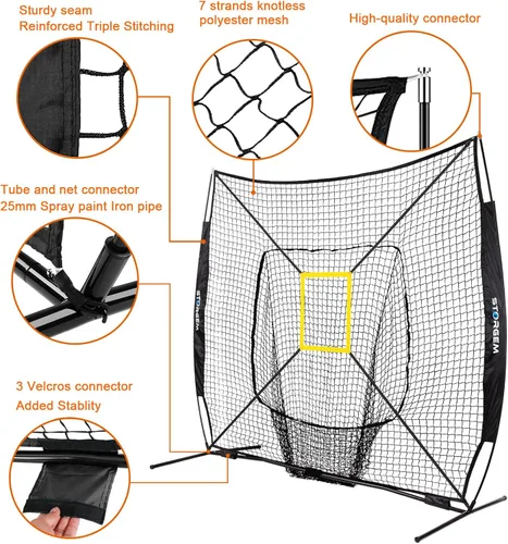 Vista 4 de Storgem Baseball and Softball Practice Net 7×7ft Portable Hitting Pitching Batting Training Net Baseball Backstop Net with Batting Tee and Strike