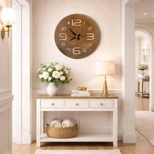 Vista 8 de Reloj de pared de cobre puro hecho a mano para decoración del hogar, reloj decorativo para sala de estar, dormitorio y cocina, arte mural decorativo