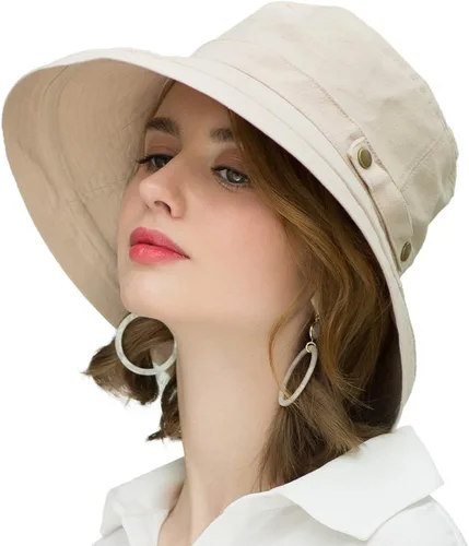 Vista 2 de Somaler Sombreros de sol de ala ancha de algodón para mujer, UPF50+, con protección UV, para playa, para viajes