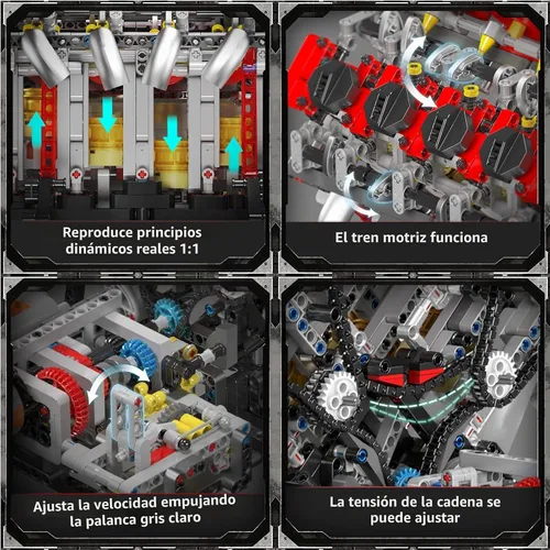 Vista 3 de Mould King Bloque de construcción de automóvil con tecnología 10130, bloque de construcción de motor motorizado F488 V8 (2718 piezas), bloque