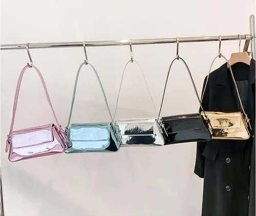 Vista 9 de Bolso de noche para mujer, bolso de mano Y2k, plateado brillante, bolso de mano, bolso de fiesta, lindo bolso metálico