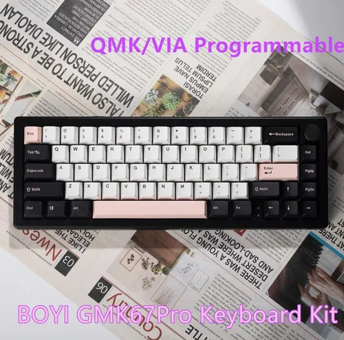 Vista 7 de BOYI GMK67 Barebones Kit de teclado, VIA programable personalizado BT5.0/2.4GHz/Tipo-C Tri-Mode Junta montada Hot Swap RGB 4000mAh Teclado