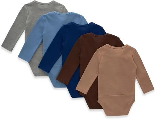 Vista 2 de Hanes Baby Long Sleeve Bodysuit, Ultimate Flexy Bodysuits Boys & Girls, 5-Pack