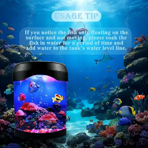 Vista 6 de Toycol Lámpara de pescado falso, escritorio realista nocturno, luz de estado de ánimo eléctrica, tanque de luz LED con 6 cambios de color y 5 peces