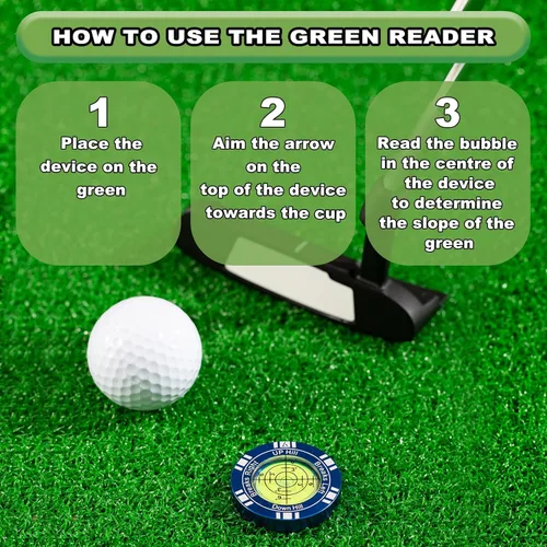 Vista 4 de Putt - Lector verde de golf, ayuda de entrenamiento de golf de alta precisión, elegante marcador de bola con clip para sombrero, accesorios de golf