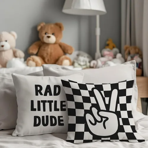 Vista 5 de Rad Little Dude - Juego de 2 fundas de almohada decorativas con letrero de la paz de Rad Little Dude Preppy Peace, fundas de almohada de moda