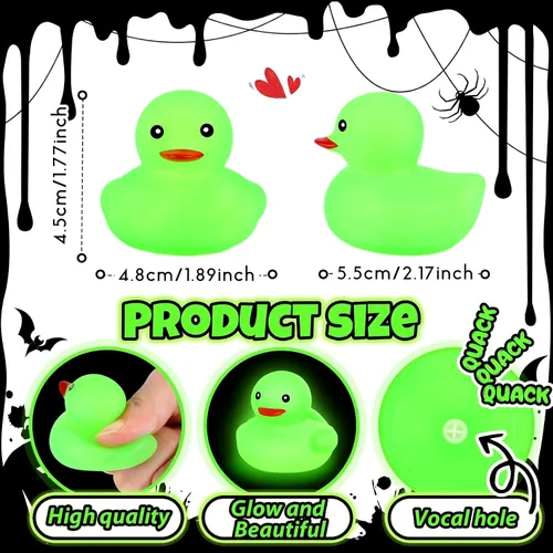 Vista 2 de Deekin 100 Pcs 2 Inch Glow in The Dark Rubber Ducks Bulk Green Squeaky Summer Light up Ducks Floating Bathtub Toy for Bath Bathtub Baby Shower