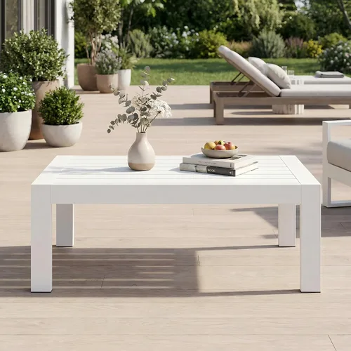 Vista 8 de Solaste - Mesa de café de aluminio para exterior, mesa rectangular de metal para patio todo clima, mueble para balcón, jardín, uso en interiores