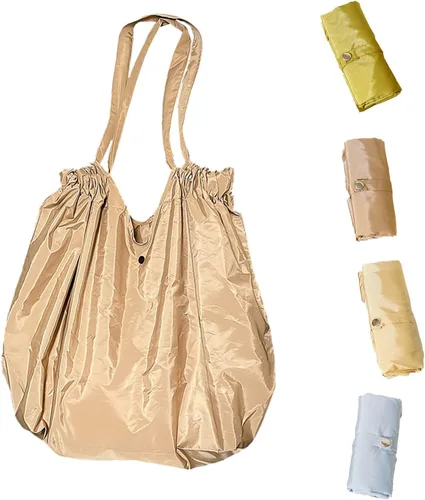 Vista 10 de Bolsa de compras plegable, bolsa de comestibles reutilizable con asa, lavable y ligera bolsa grande para picnic, viajes, campamento, compras (gris)
