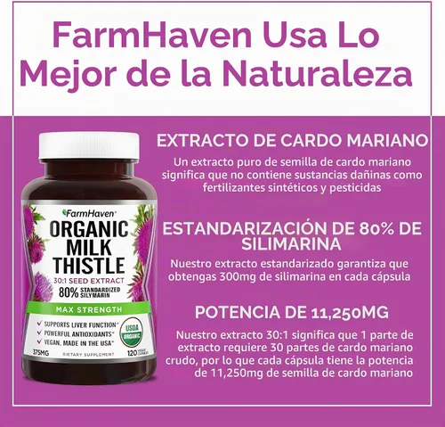 Vista 7 de FarmHaven USDA - Cápsulas orgánicas de cardo mariano, 80% de silimarina, 240 cápsulas veganas 30X Concentrated Seed Extract - Supports Liver