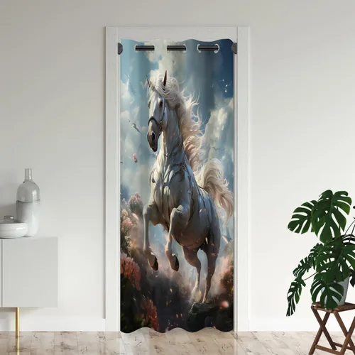 Vista 7 de Cortinas opacas de animales de fantasía para puertas, unicornio encantado, cortina opaca para armario de dormitorio de niños, aislamiento térmico