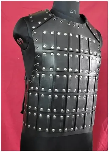 Vista 3 de Pechera bohemia de cuero medieval, armadura de cuero para LARP y cosplay, regalo helloween