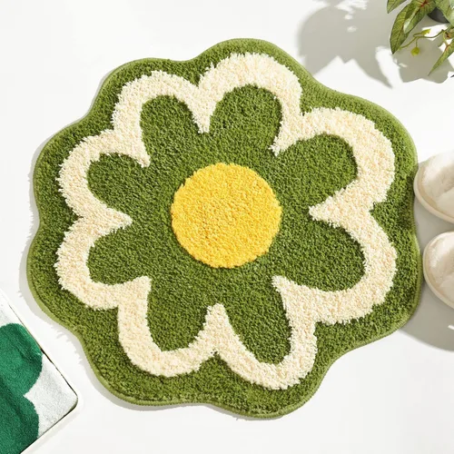 Vista 13 de TRUEDAYS Alfombra de baño de flores verdes para suelo de baño, pequeña alfombra de baño antideslizante de absorción de agua, alfombra de baño ultra