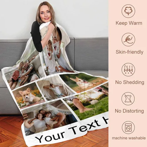 Vista 2 de Mantas personalizadas con fotos, mantas personalizadas con imágenes para mamá, adultos, bebés, padres, amigos, amantes, perros, mascotas