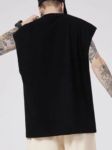Vista 2 de SHENHE Camiseta sin mangas con estampado de letras de automóvil para hombre, cuello redondo, ropa de calle