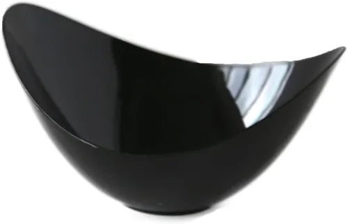 Vista 2 de Restaurantware Platos de salsa de 2 onzas, 100 tazas ovaladas para inmersión, cuencos desechables de plástico negro para salsa de soja, diseño único