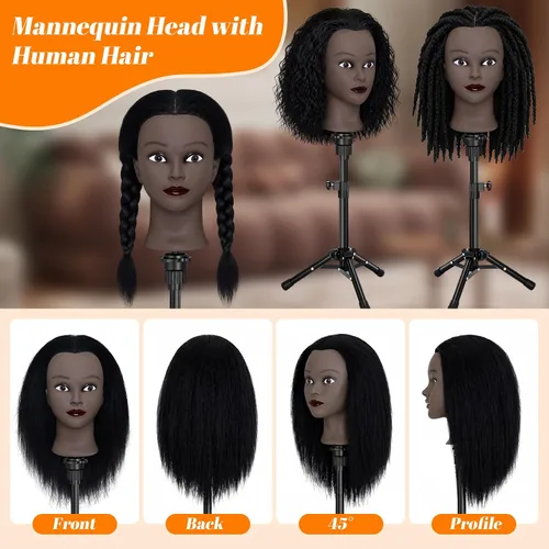 Vista 4 de Cabeza de maniquí de 16" con cabello para entrenamiento de peluquería y peinado