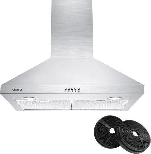 Vista 12 de CIARRA Campana extractora negra de montaje en pared de 30 pulgadas, 550 CFM, campana de ventilación con 2 luces LED para cocina, ventilador de 3