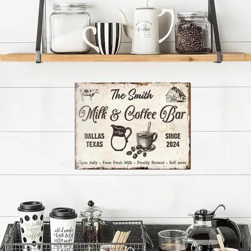 Vista 5 de Letrero de café rústico personalizado para decoración de cafetería, letrero personalizado de barra de café de granja, leche fresca de granja