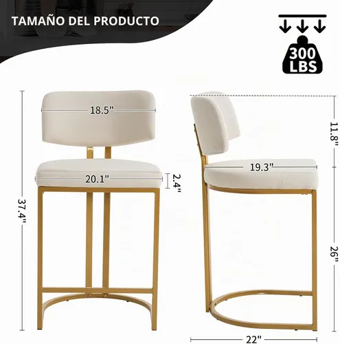 Vista 2 de Modern Barrel - Juego de 2 taburetes de bar, taburetes de altura de mostrador, taburete de terciopelo de 26 pulgadas con respaldo cómodo, silla