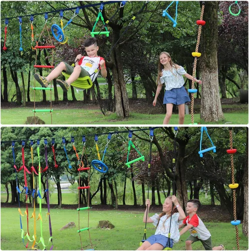 Vista 6 de Rainbow Craft Correas de hebilla Ninja Slackline – 8 trabillas extraíbles para colgar para entrenamiento de carrera de obstáculos ninja, accesorios