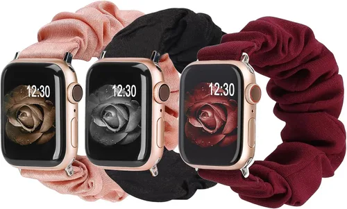 Vista 26 de TOYOUTHS - 3 paquetes compatibles con Apple Watch Band Scrunchies 1.496 in (38 mm) tela suave patrón impreso pulsera de tela para mujer iWatch