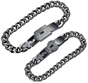 Vista 6 de MYNENEY Juego de pulsera y collar con cerradura para parejas, joyería para hombres y mujeres, regalo romántico para el día de San Valentín