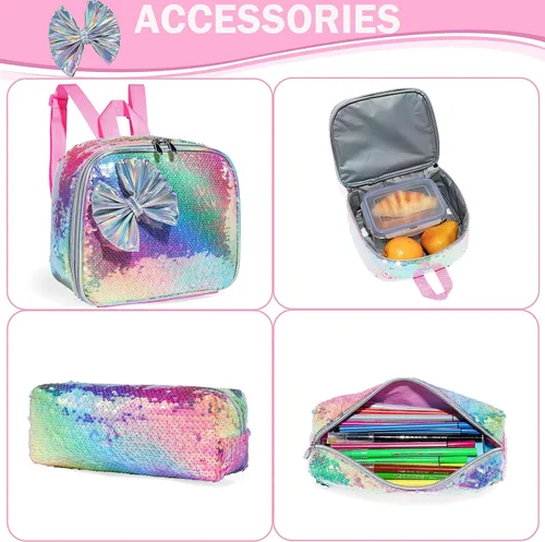 Vista 6 de 16inch Rolling Backpack for Girls Backpacks with Wheels Kids Wheeled School Bag Sequin Suitcase Trolley Trip Luggage for Elementary Kindergarten