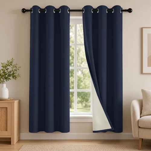 Vista 12 de 2 paneles de cortinas 100% opacas, de peso medio, con aislamiento térmico y ojales para dormitorio, sala de estar, tratamiento de ventana