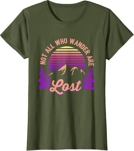 Vista 100 de Not All Who Wander Are Lost Vintage Mountains - Camiseta de senderismo, Negro, S