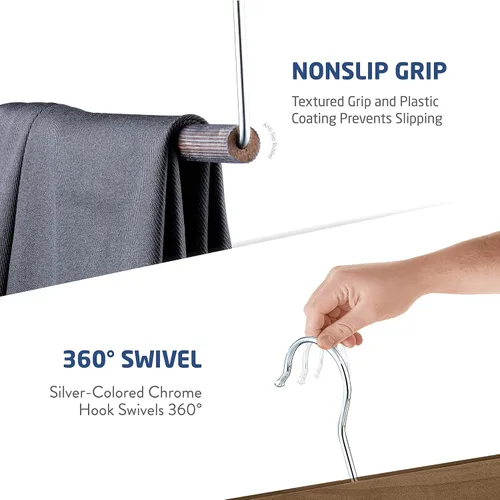 Vista 6 de ZOBER Perchas de madera de alta calidad para pantalones y pantalones con barra antideslizante, acabado liso, perchas de madera duraderas - Perchas