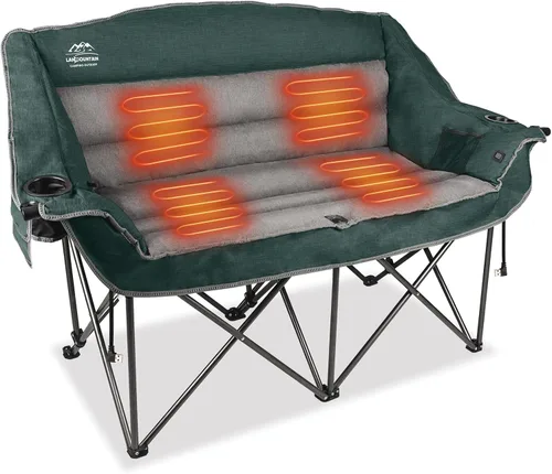 Vista 10 de Sillas de camping dobles plegables totalmente acolchadas, cómoda silla de jardín de gran tamaño con soporte para copa de vino, soporte para tazas