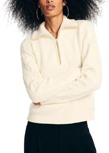 Vista 4 de Nautica Suéter de punto trenzado con media cremallera para mujer, Marshmallow