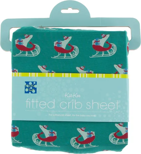 Vista 2 de KicKee Pants Sábana bajera estampada para cuna de bebé, colores sólidos adorables para colchón de cuna, hecha de viscosa de bambú para ropa de cama