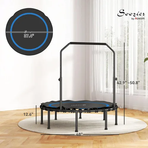 Vista 5 de Trampolín de fitness plegable de 40/48 pulgadas, mango de espuma ajustable, rebote silencioso y estable para gimnasio en casa, niños y adultos