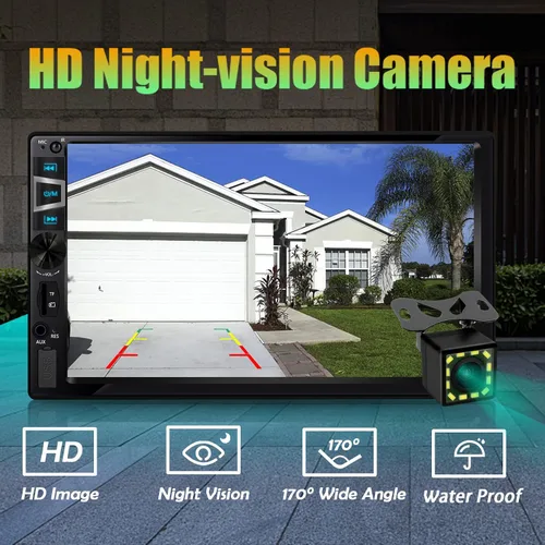 Vista 4 de Estéreo de auto doble DIN con CarPlay inalámbrico y Android Auto, radio de coche HD de 7 pulgadas con Bluetooth, entrada USB/SD/AUX, FM, SWC