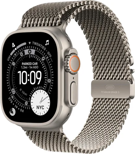Vista 12 de Apple Watch Ultra 3 [GPS + Cellular 49mm] Reloj inteligente para correr y multideporte con funda de titanio resistente con bucle milanés de titanio