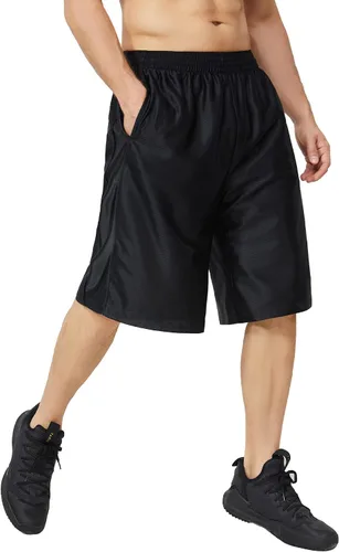 Vista 3 de Pantalones cortos deportivos para hombre de secado rápido con malla, bolsillos, entrepierna de 9 a 13 pulgadas por encima de la rodilla, cintura