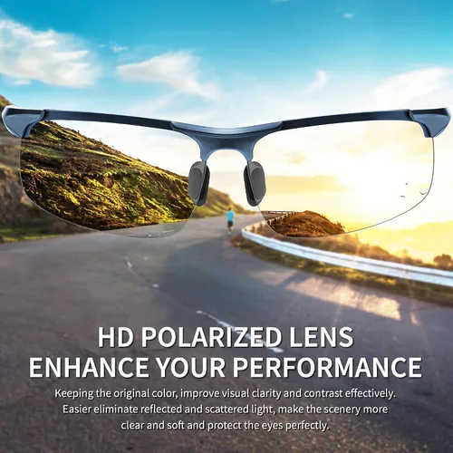Vista 6 de Wzerry Lentes de sol polarizados fotocromáticos para hombres lentes de sol deportivos con marco de metal Al-Mg para conducir protección UV400