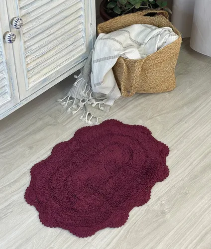 Vista 64 de Chardin home Alfombra de baño de ganchillo beige, alfombra de baño ovalada 100% algodón con borde de ganchillo artesanal hecho a mano, alfombra