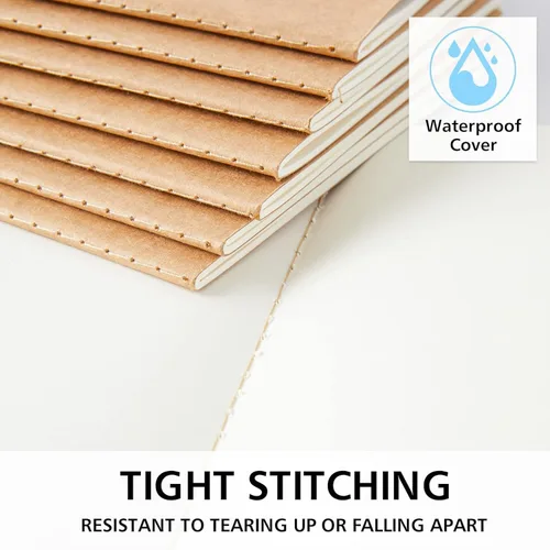 Vista 4 de feela Paquete de 8 cuadernos de papel kraft sin forro, bloc de notas en blanco para dibujar y escribir, cuaderno de bocetos pequeño diario de viaje