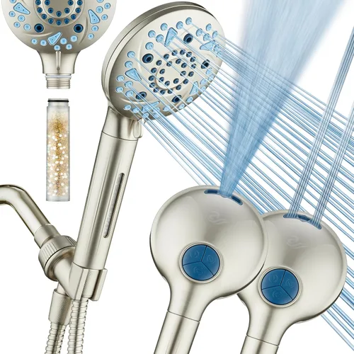 Vista 12 de AquaCare High Pressure 10 Spray Mode Filtered Showerhead - Handheld Shower Head Filters Chlorine to Heal Dry Skin, Revive Hair - Dual Power Wash