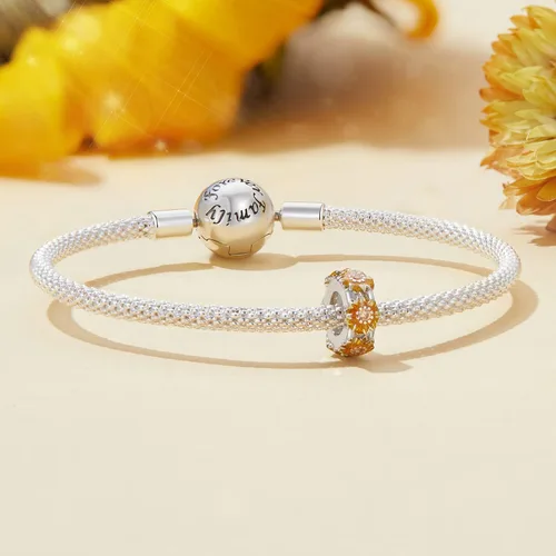 Vista 2 de NINGAN Abalorios de plata de ley 925 para pulseras y collares europeos, colgantes de girasol, camelia púrpura, trébol de loto, tapones colgantes