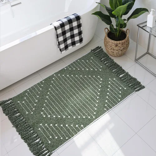 Vista 27 de LIVEBOX Alfombra de baño bohemia negra de 2x3 pies, alfombra de baño lavable, pequeñas alfombras tejidas de algodón, alfombra de área marroquí