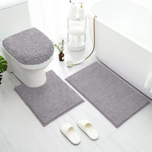 Vista 9 de BYSURE Juego de 3 alfombras de baño color azul aguamarina, antideslizantes, extra absorbentes, de felpilla, suaves, lavables Azul-aqua azul