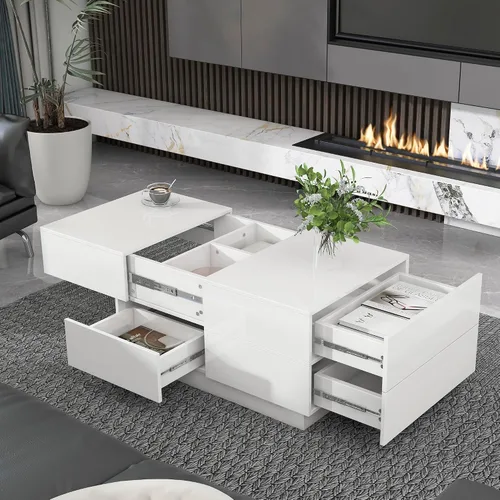 Vista 21 de Quarte Mesa de centro de estilo moderno de 2 niveles con iluminación LED de 16 colores, mesa de cóctel con control remoto y gran lugar