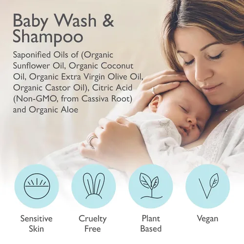 Vista 4 de SoCal Suds & Company Champú orgánico para bebés y gel de baño - Jabón de Castilla 2 en 1, hipoalergénico, piel sensible, jabón natural, champú