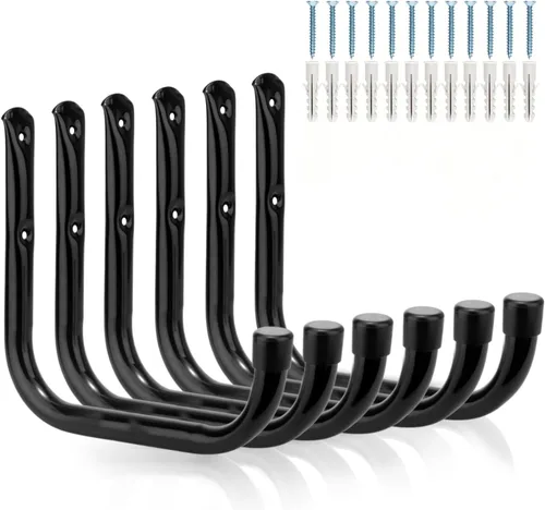 Vista 12 de Ganchos de almacenamiento de garaje, perchas de utilidad en J resistentes para montaje en pared