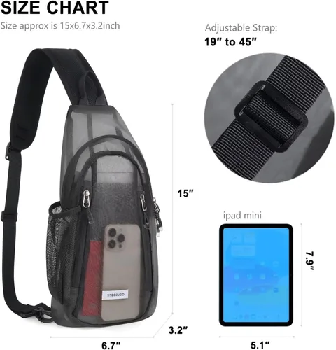 Vista 5 de TITECOUGO Clear Sling Bag, Switchable Right or Left Strap, Transparent Mesh – Stadium Approved (Check Venue Policy)